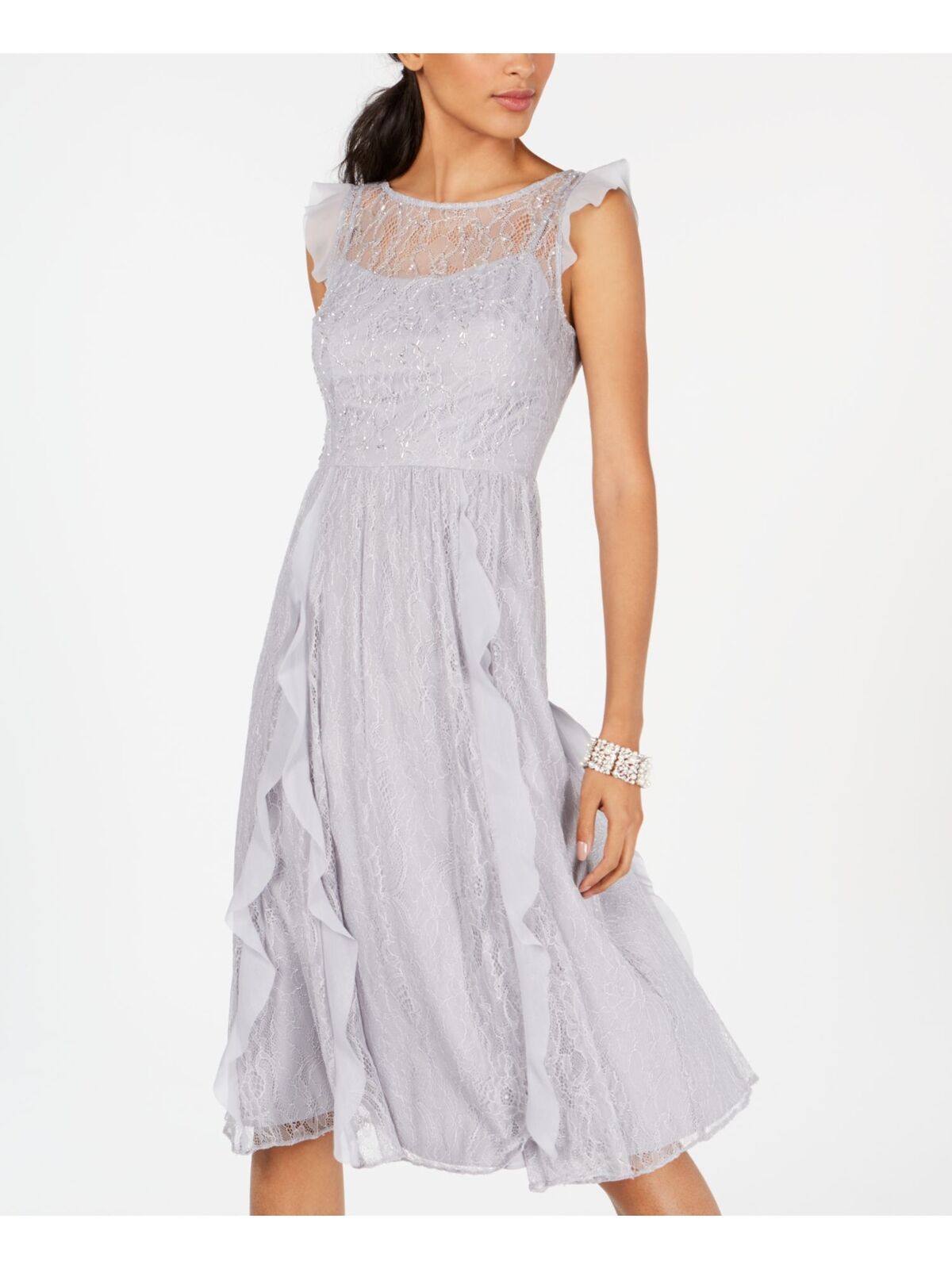 ADRIANNA PAPELL Women's Sleeveless Below The Knee Sheath Party Dress Color Silver/Gray Size 6
