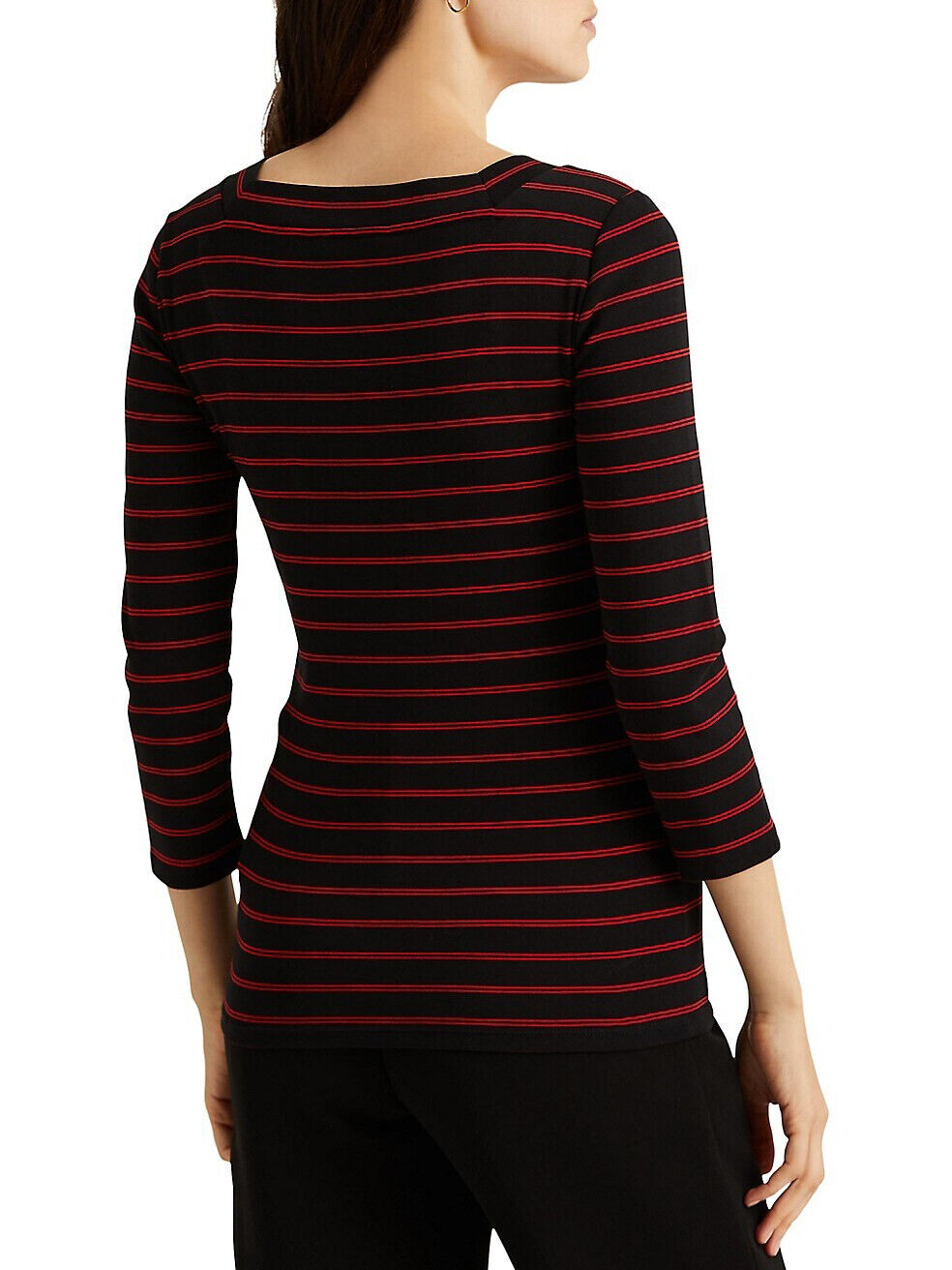Lauren Ralph Lauren Women's Plus-Size Striped Stretch Cotton Top Black/Lipstick Red Size 3X