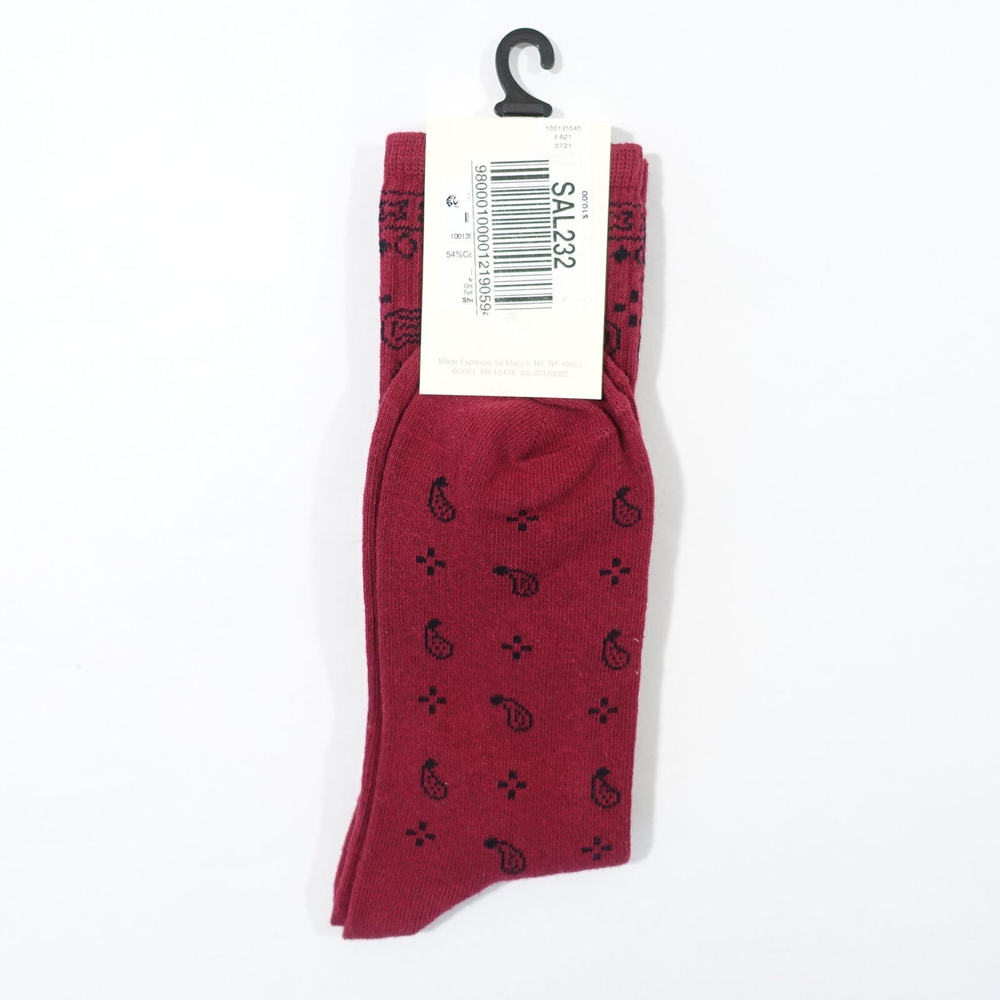 Sun Stone Mens Paisley Printed Crew Socks Color Red Paisley ONE SIZE