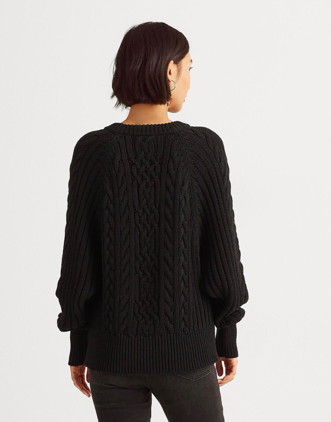 Lauren Ralph Lauren Cable-Knit Dolman-Sleeve Sweater Color Polo Black Size M