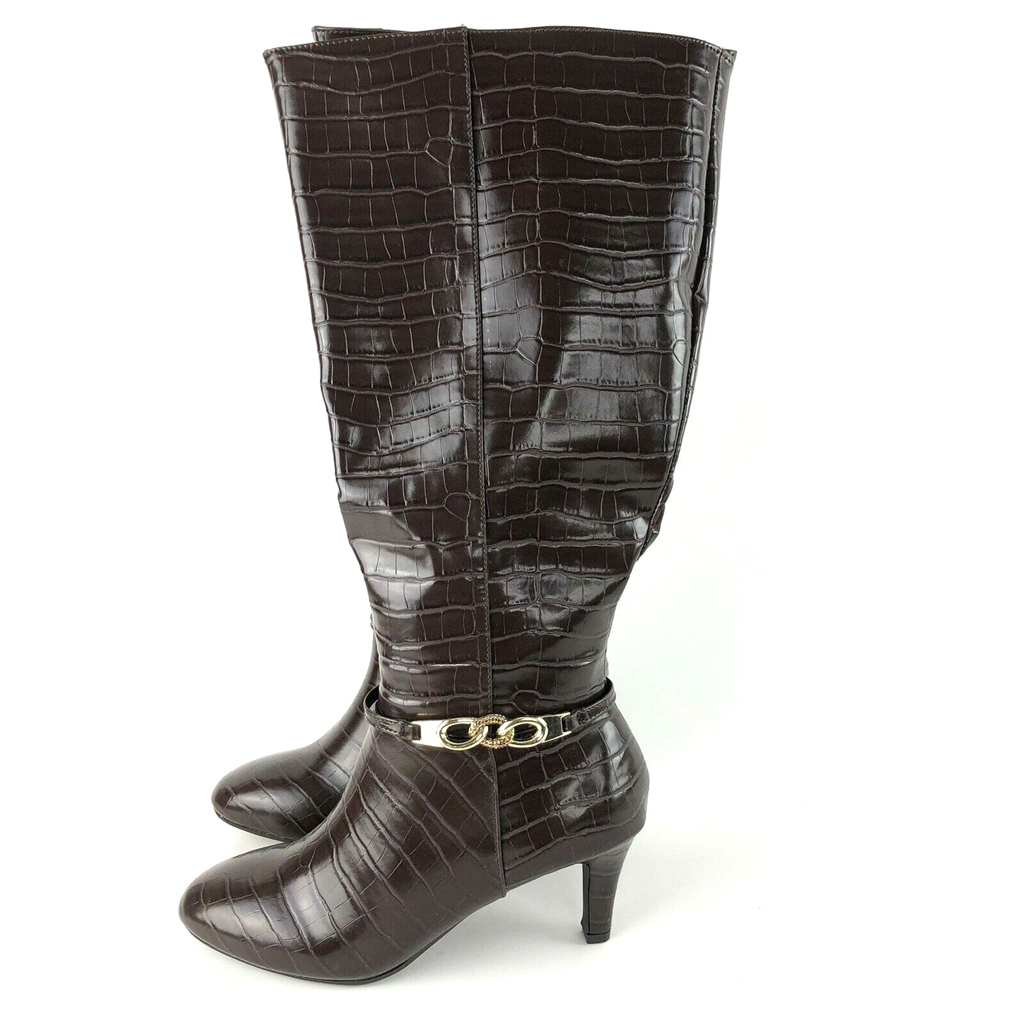Karen Scott Women's Hanna Wide-Calf Dress Boots Color Brown Croc Size 6M