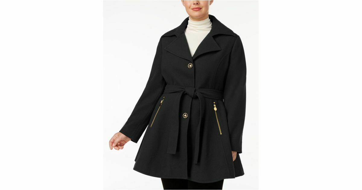 INC Women’s Black Pocketed Belted Evening Button Down Winter Jacket Coat Size S