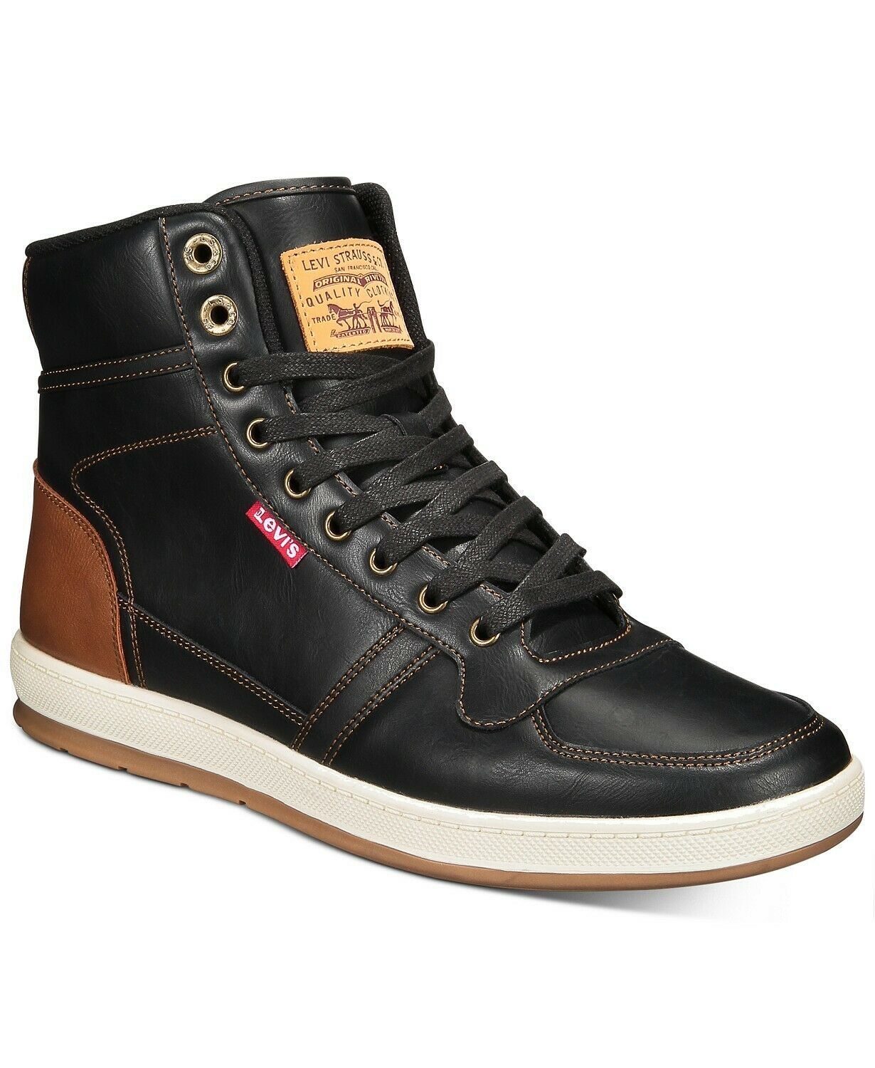 LEVI'S Men's Black/Tan Comfort Supportive Casual High Top Sneaker Boot