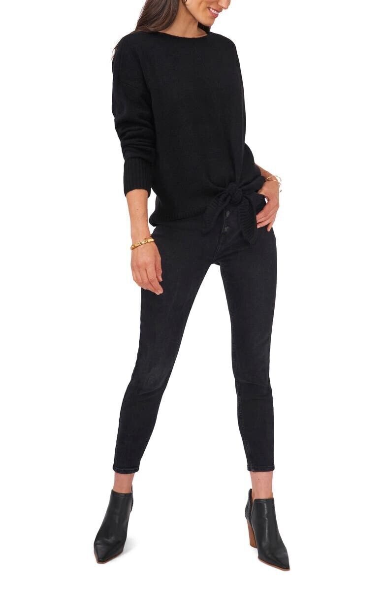 Vince Camuto Women's Tie-Front Sweater Color Rich Black Size M