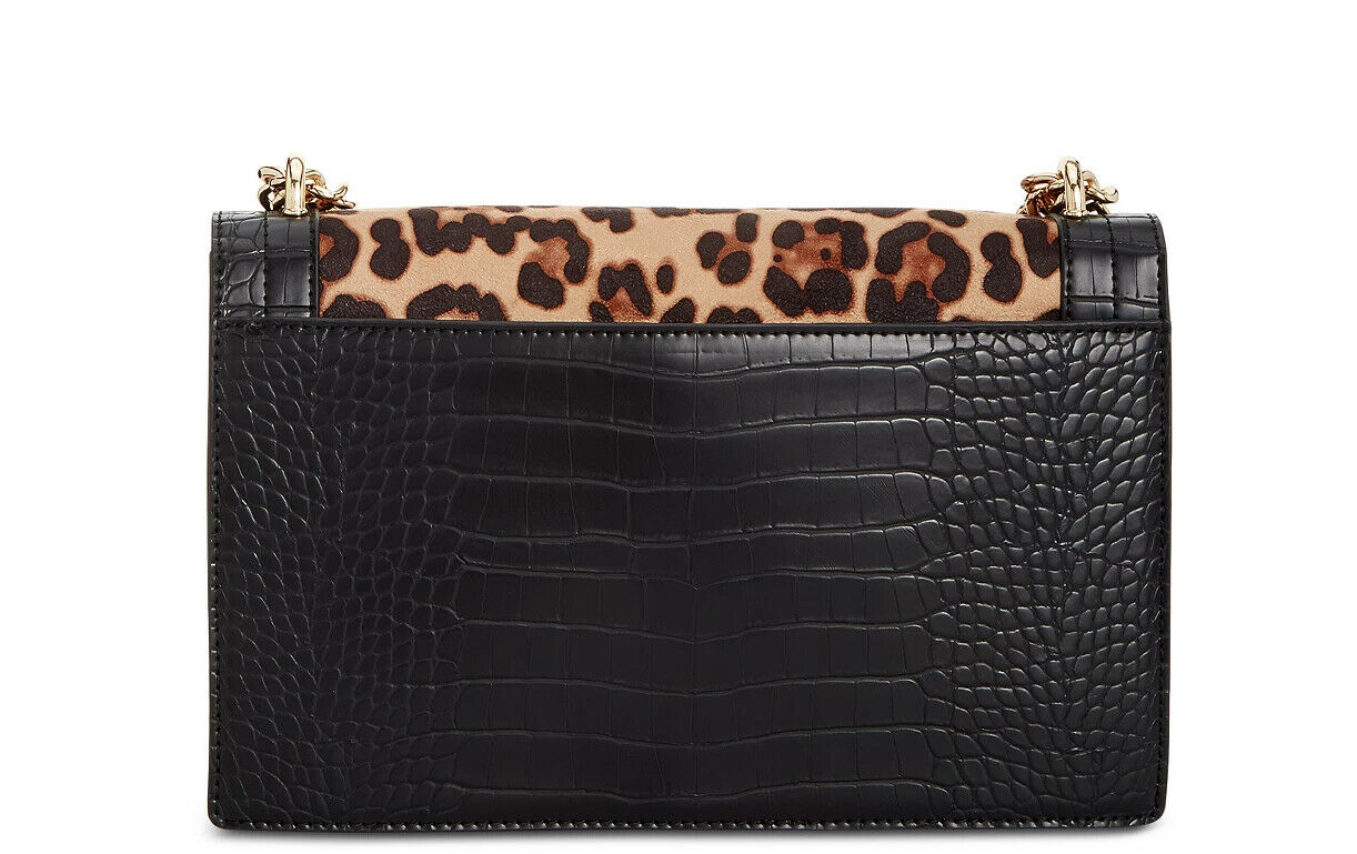 Inc International Concepts AJAE Faux Leather Leopard Flap Crossbody Bag Color Black/Gold-tone