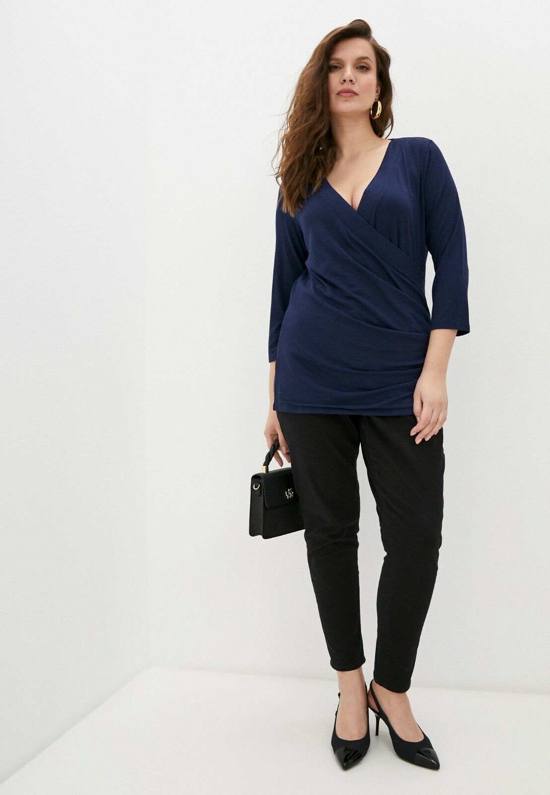 Lauren Ralph Lauren Plus Size Faux-Wrap Jersey Top Color French Navy Size 1X