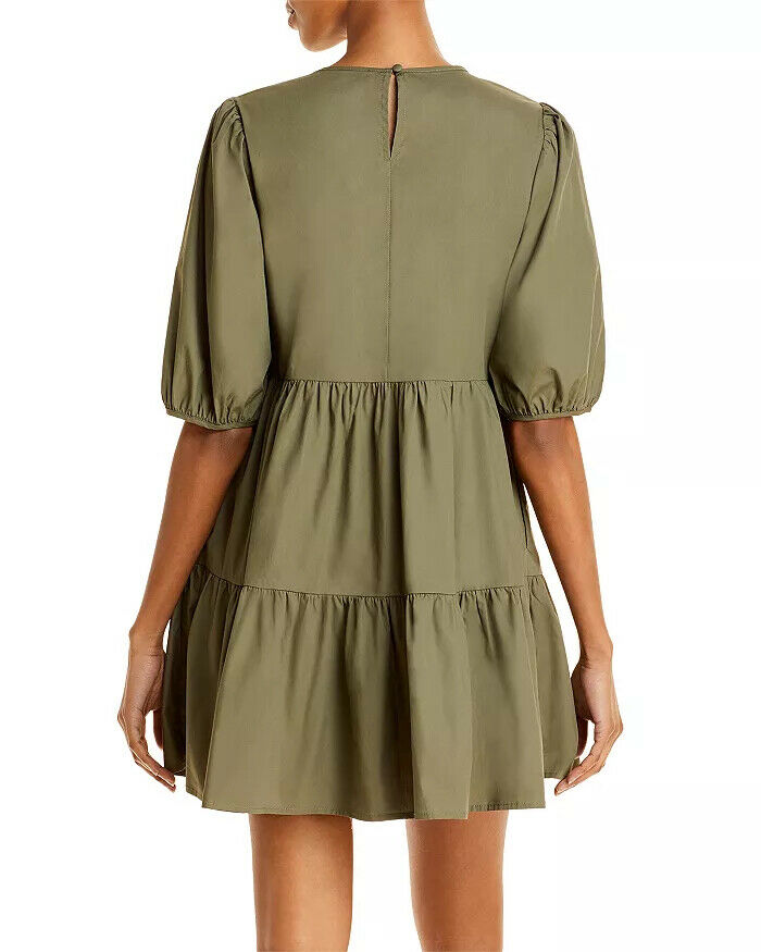 Aqua Women's Ruffled Puff Sleeve Poplin Mini Dress Color Olive Size M