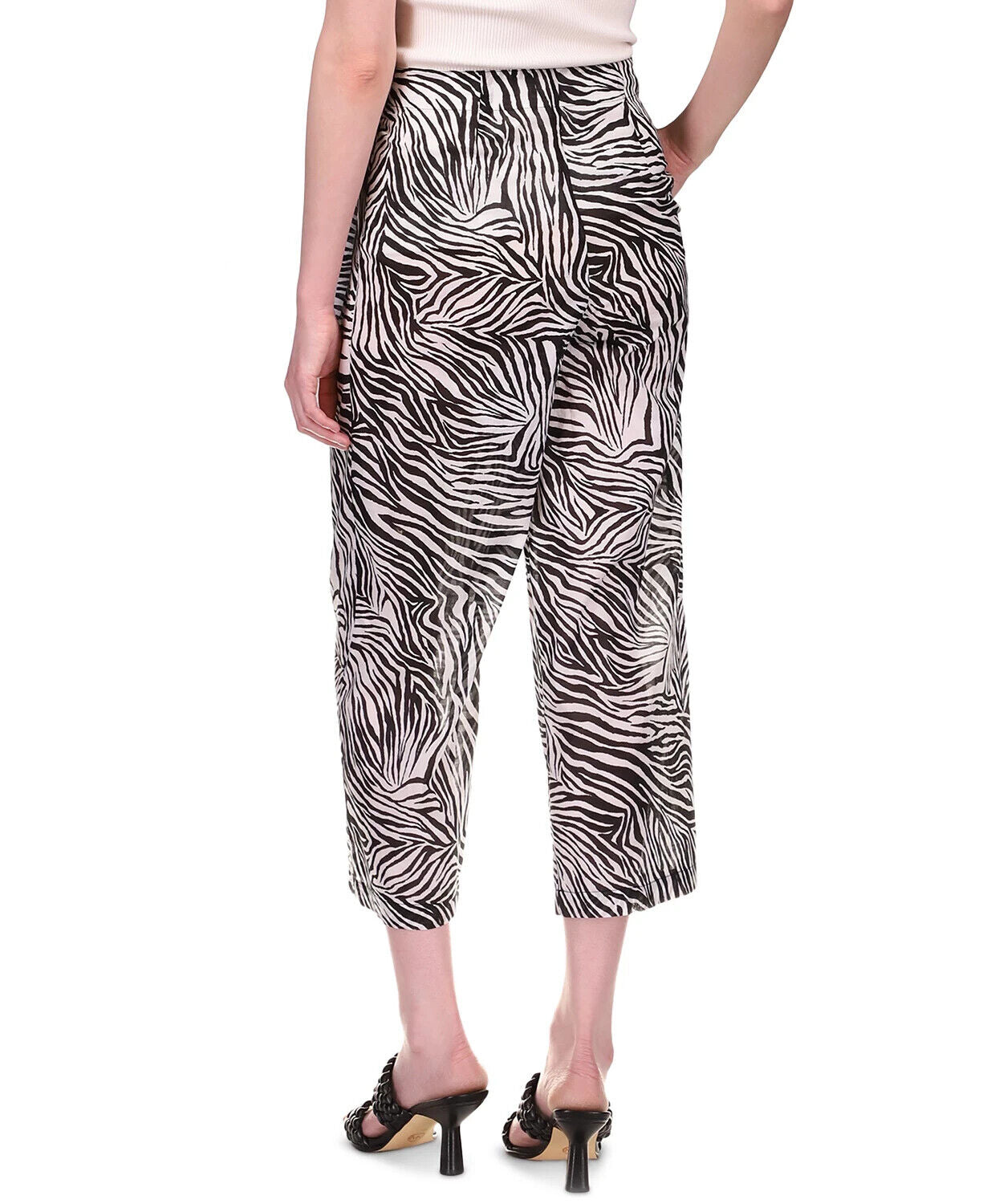 Michael Kors Women's Cotton Zebra-Print Pants Color White/Black Size 0
