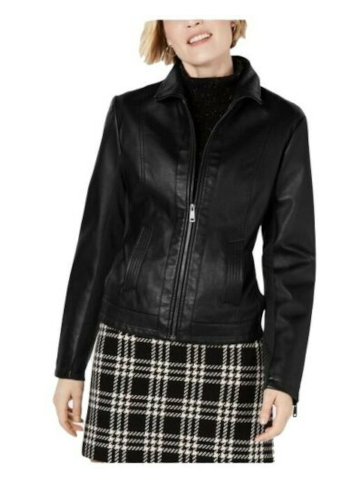 KENNETH COLE Women’s Brown Faux Leather Zip Up Jacket 17LMU679