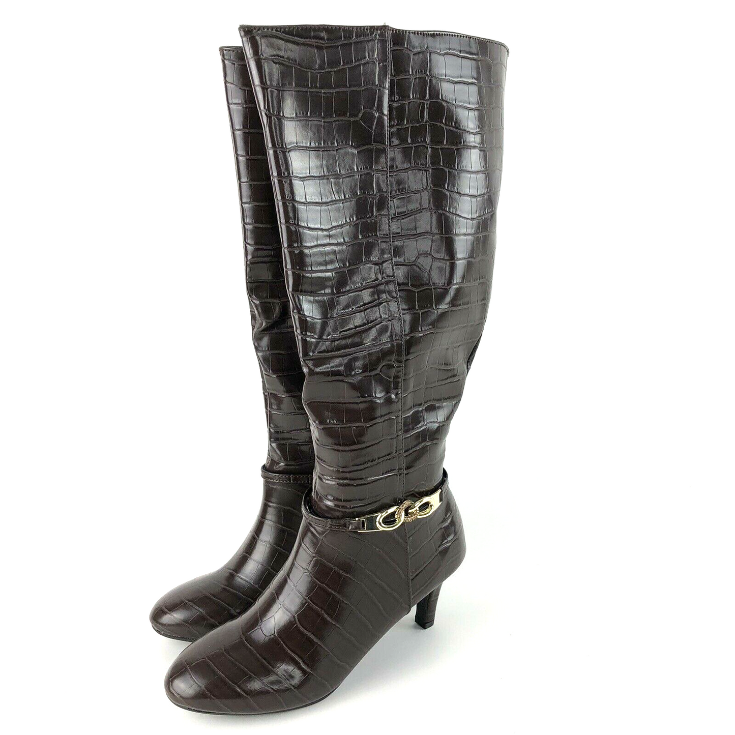 Karen Scott Women's Hanna Wide-Calf Dress Boots Color Brown Croc Size 6M