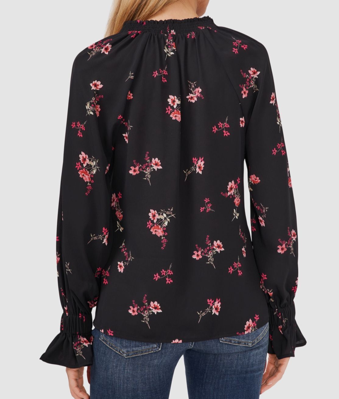 Vince Camuto Women's Printed Smocked-Collar Top Color Rich Black Size XS