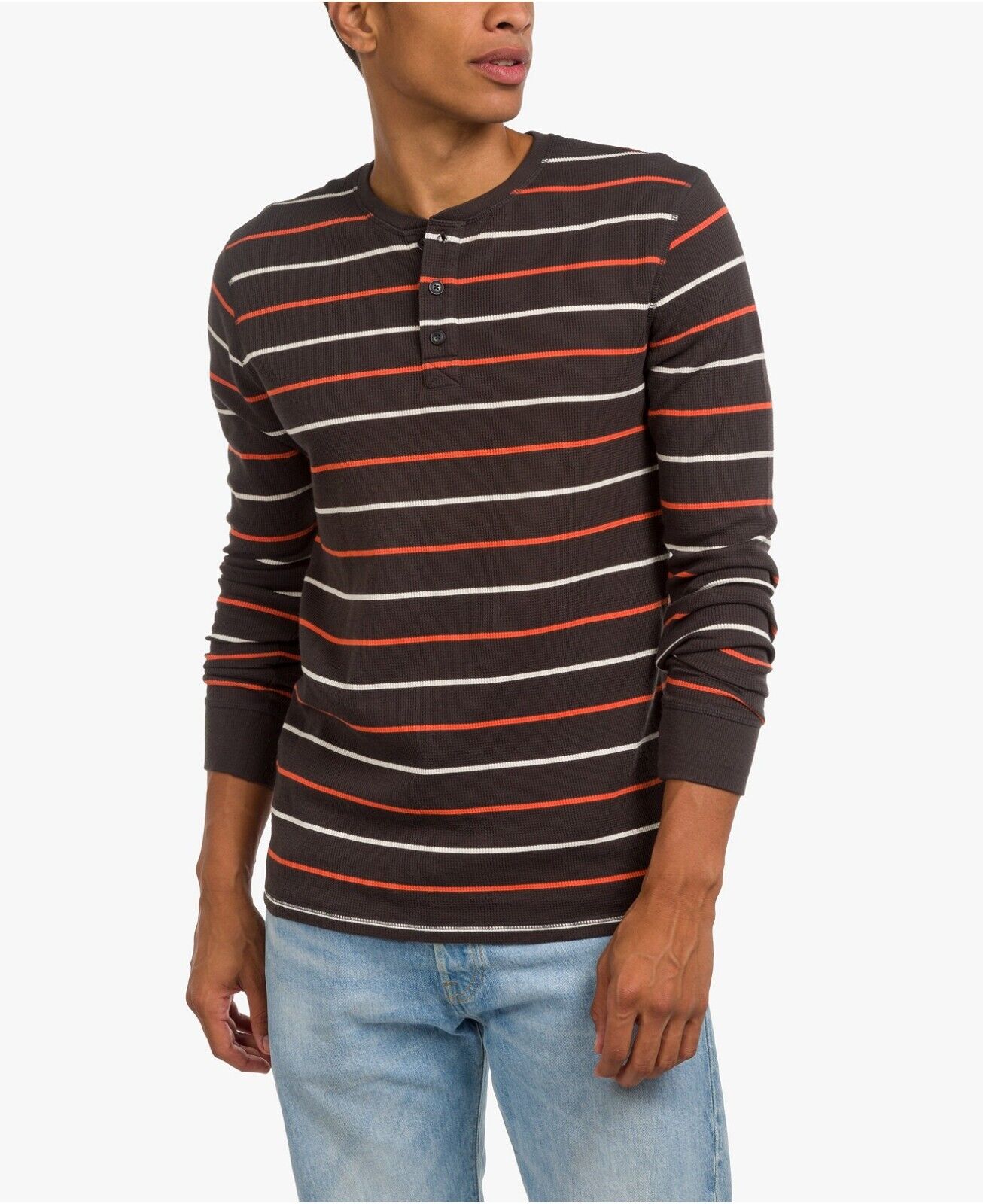 Junk Food Men's Linn Long Sleeve Striped Thermal Henley T-Shirt Color Brown Size 2XL