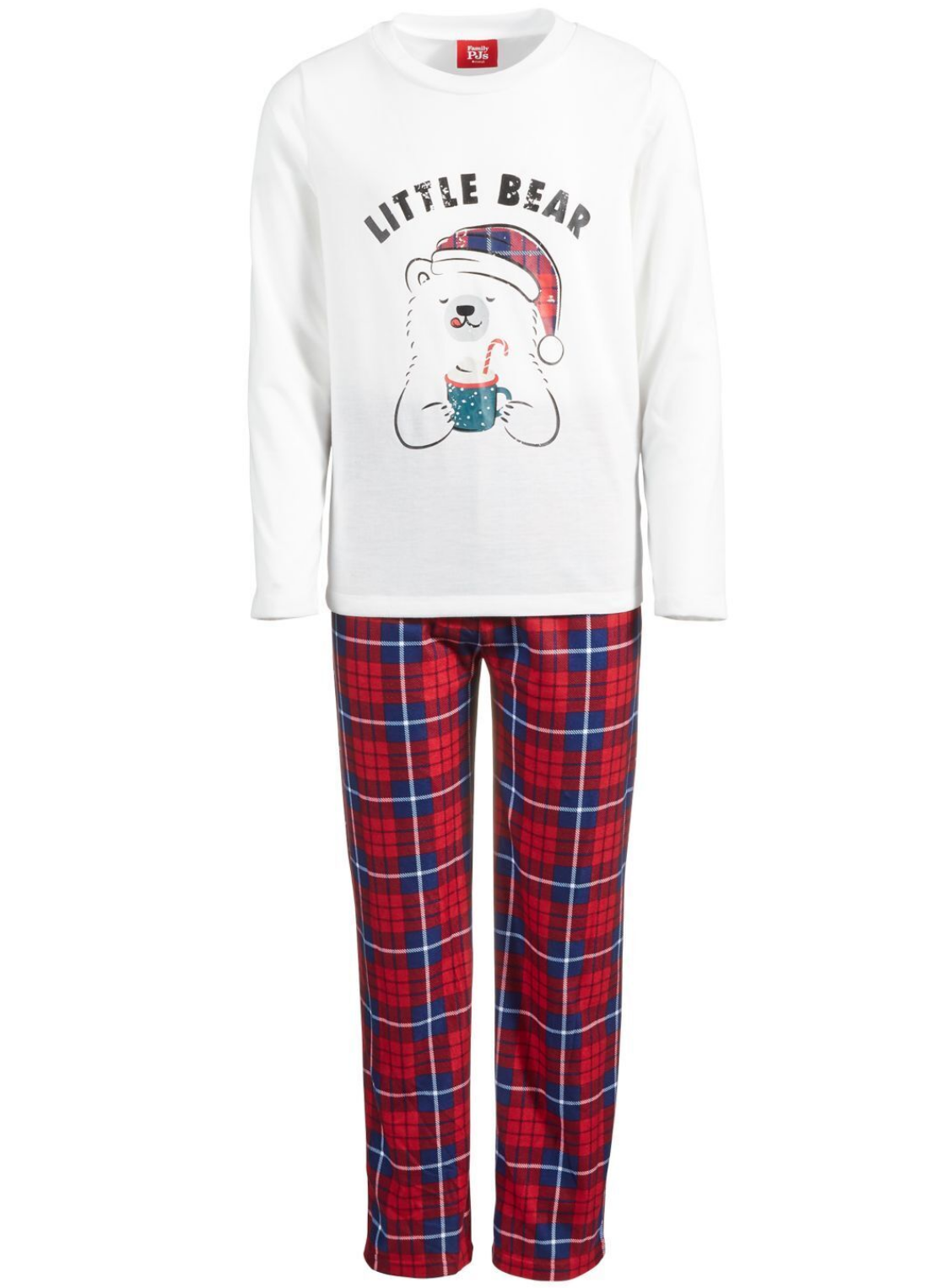 FAMILY PAJAMAS Toddler Kids' Little Bear Plaid Pajama Set Color White/Red Size 2T-3T