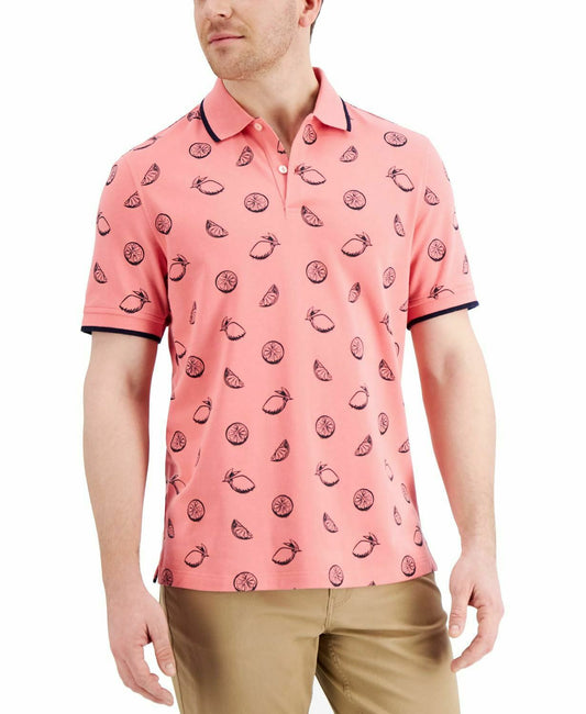 Club Room  Men’s Pique  Lemon-Print Stretch Polo Shirt   Color Pink  Size 2XL