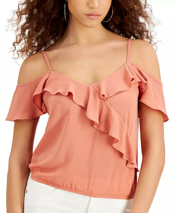 Crave Fame Juniors' Ruffled Cold-Shoulder Top Color Aqua Size M