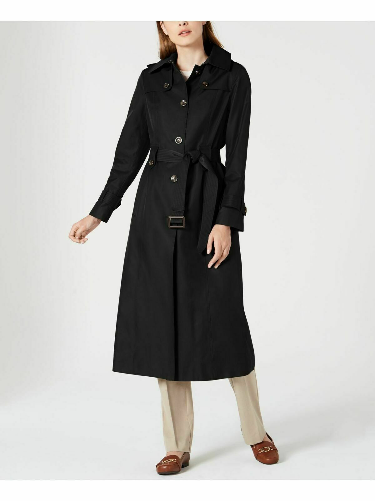 LONDON FOG Women’s Black Belted Raincoat Coat L712379T74 Size XS