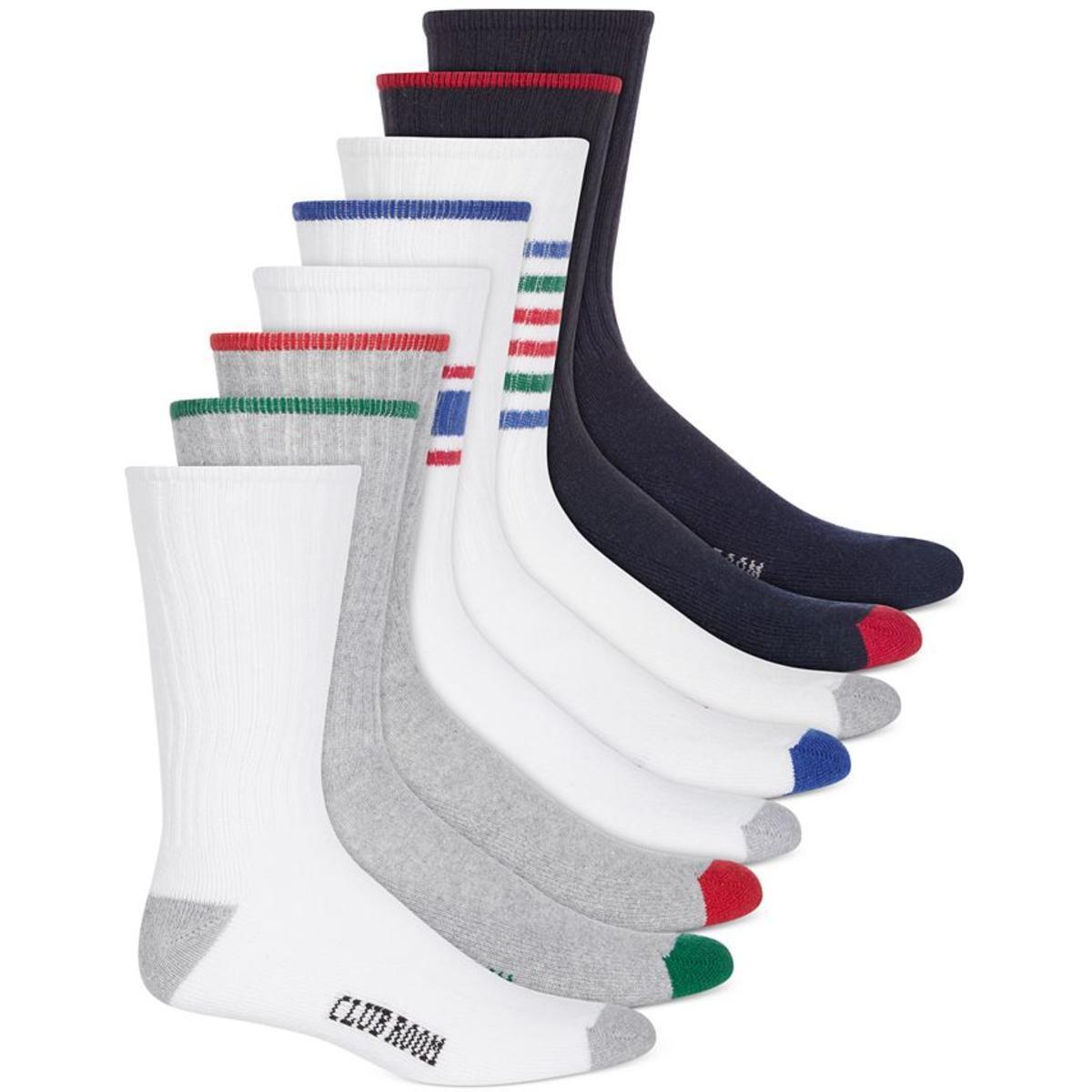Club Room Mens White 8 Pack Striped Cushioned Crew Socks Shoe Size 7-12 Sock Size 10-13