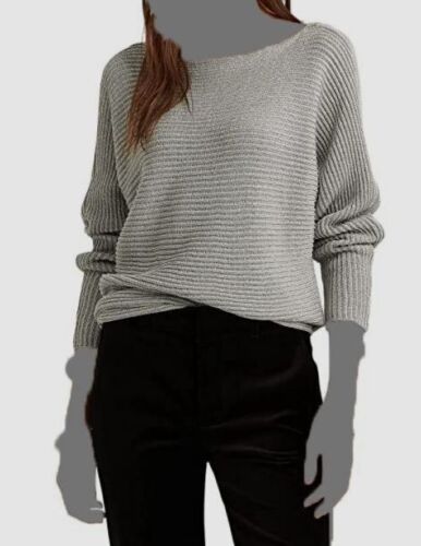 Lauren Ralph Lauren Dolman-Sleeve Boatneck Sweater Color Silver Lurex Size M