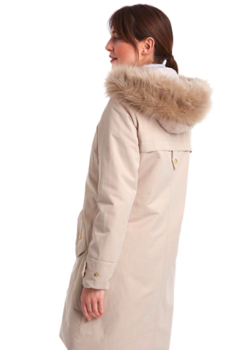 Barbour Women’s Bute Faux-Fur Hooded Puffer Coat Color Beige Size 14