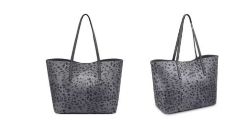 INC Zoiey faux-leather women's XL tote bag Color CHARCOAL ANIMAL PRINT