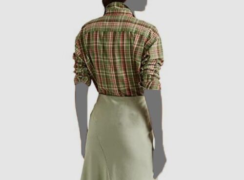 Lauren Ralph Lauren Women's Plaid Cotton Twill Shirt Color Green Multi Size L