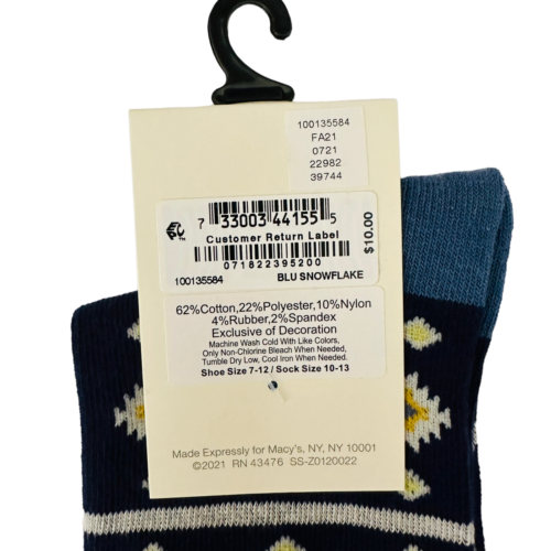 Sun Stone Mens Snowflake Half-Calf Sock Color Blue Snowflake ONE SIZE