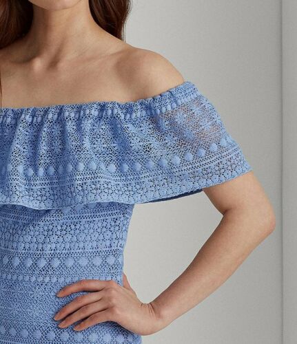 Lauren Ralph Lauren Women's Lace Off-the-Shoulder Dress Color Aster Blue Size 8