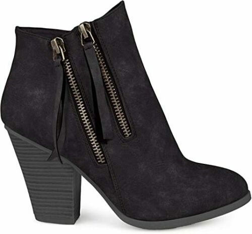 Brinley Co. Women’s Vally Faux Leather Stacked Wood Heel Double Zipper Booties Size 10M