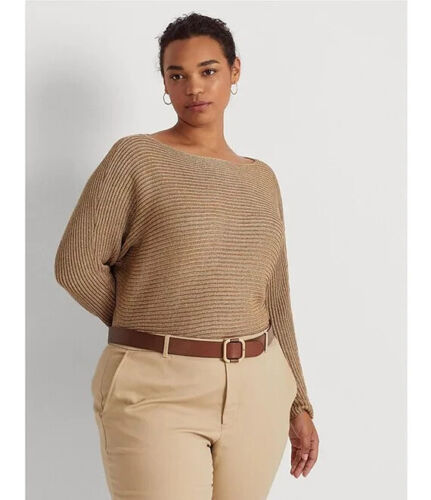 Lauren Ralph Lauren Womens Dolman-Sleeve Boatneck Sweater Color Shiny Gold Lurex Size L