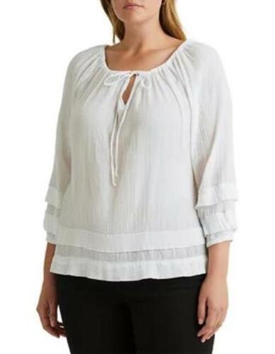 Lauren Ralph Lauren Plus-Size Ruffle-Trim Top Color Crinkle White Size 2X