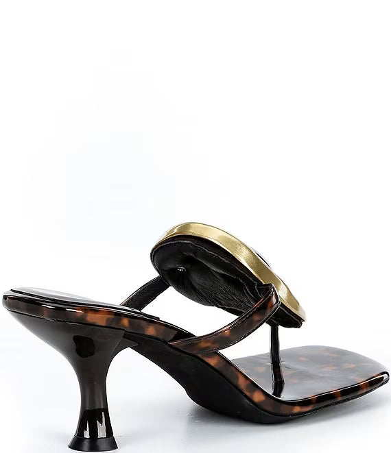 Jeffrey Campbell Women's Bazaar Embellished Vinyl Tortoise Sandals  Black/Gold Tortoise Size 8