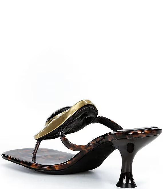 Jeffrey Campbell Women's Bazaar Embellished Vinyl Tortoise Sandals  Black/Gold Tortoise Size 8