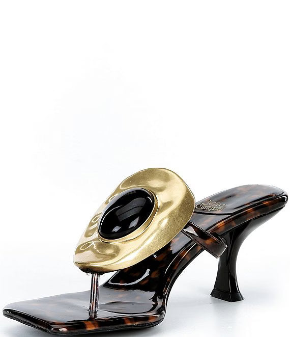 Jeffrey Campbell Women's Bazaar Embellished Vinyl Tortoise Sandals  Black/Gold Tortoise Size 8