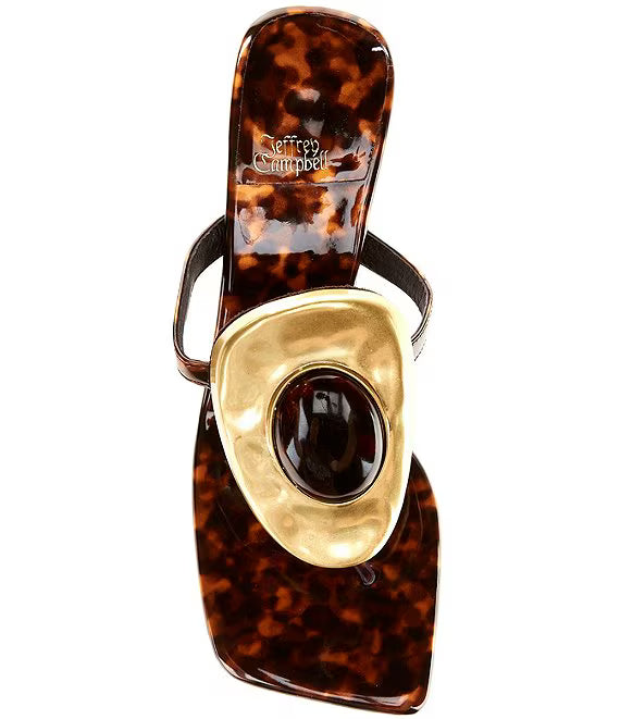 Jeffrey Campbell Women's Bazaar Embellished Vinyl Tortoise Sandals  Black/Gold Tortoise Size 8