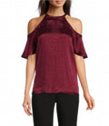 Michael Kors Cheetah Plisse Jacquard Chain Halter Neck Top  Color Dark Ruby Size M