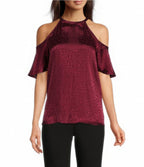 Michael Kors Cheetah Plisse Jacquard Chain Halter Neck Top  Color Dark Ruby Size M