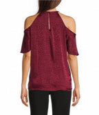 Michael Kors Cheetah Plisse Jacquard Chain Halter Neck Top  Color Dark Ruby Size M