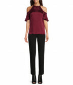 Michael Kors Cheetah Plisse Jacquard Chain Halter Neck Top  Color Dark Ruby Size M