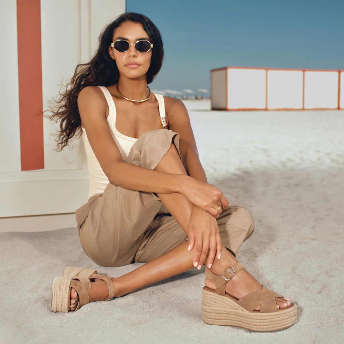 Marc Fisher Women's Pasion Espadrille Wedge Sandals  Cream Leather Size 9