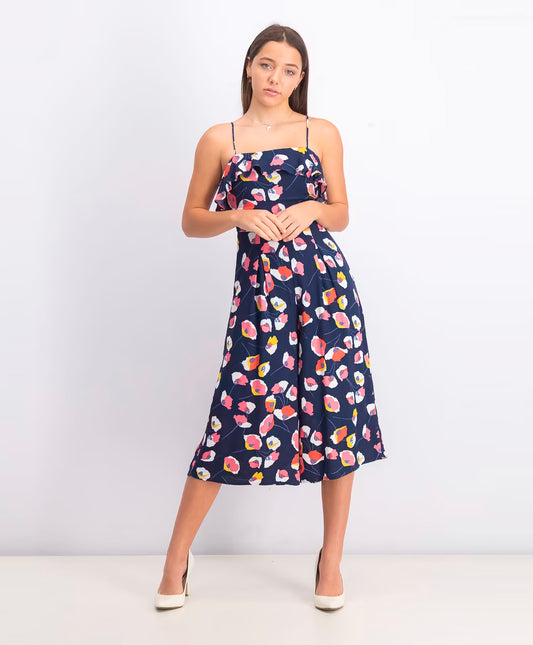 Trixxi Juniors Pleat Ruffle Wide Leg Cropped Jumpsuit  Color Blue Floral Size XL