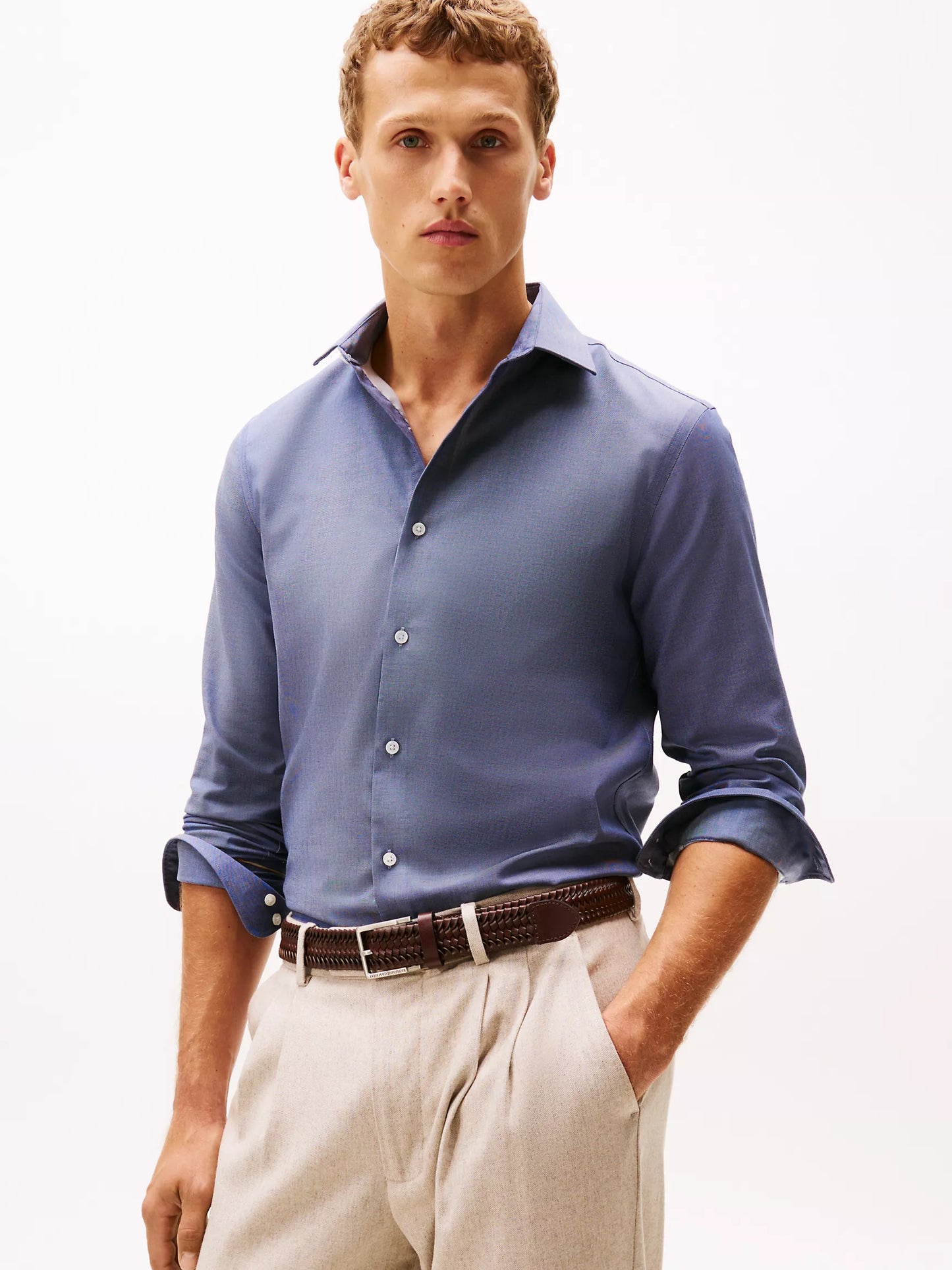 Tommy Hilfiger Men's Slim-Fit THFlex Stretch Dress Shirt  Peacoat 16 34/35