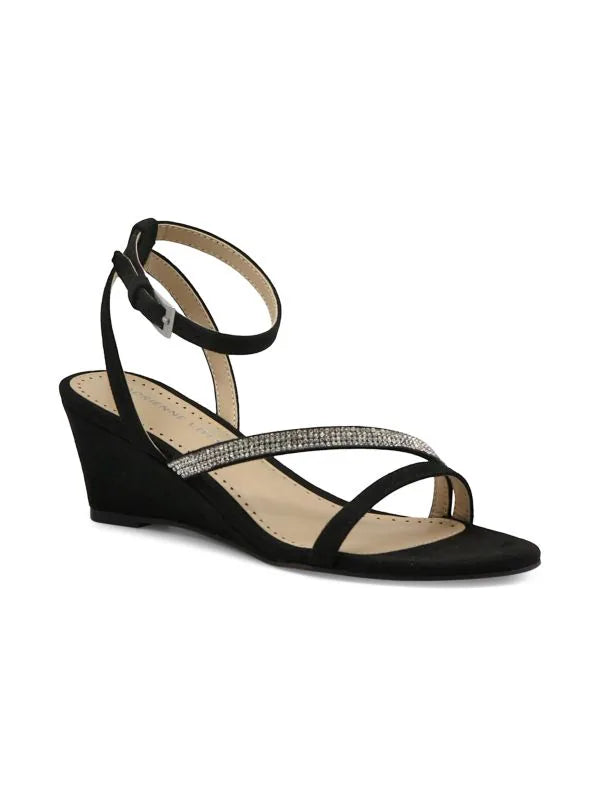 ADRIENNE VITTADINI Women's Carolee Strappy Wedge Dress Sandals  Color Black Suede Size 7M