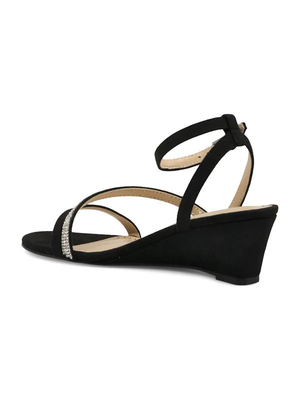 ADRIENNE VITTADINI Women's Carolee Strappy Wedge Dress Sandals  Color Black Suede Size 7M