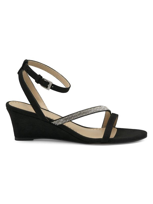 ADRIENNE VITTADINI Women's Carolee Strappy Wedge Dress Sandals  Color Black Suede Size 7M