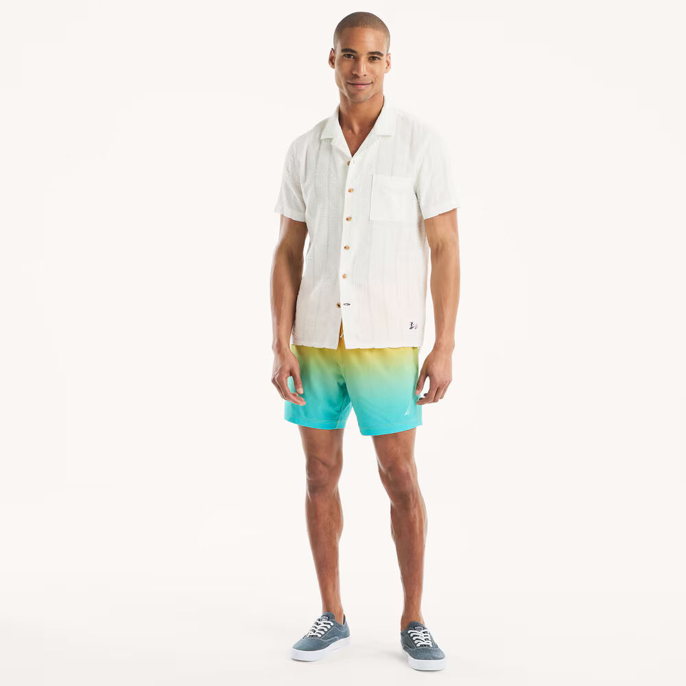 Nautica Men's Seersucker Camp Short-Sleeve Camp Shirt  Egret Size XL