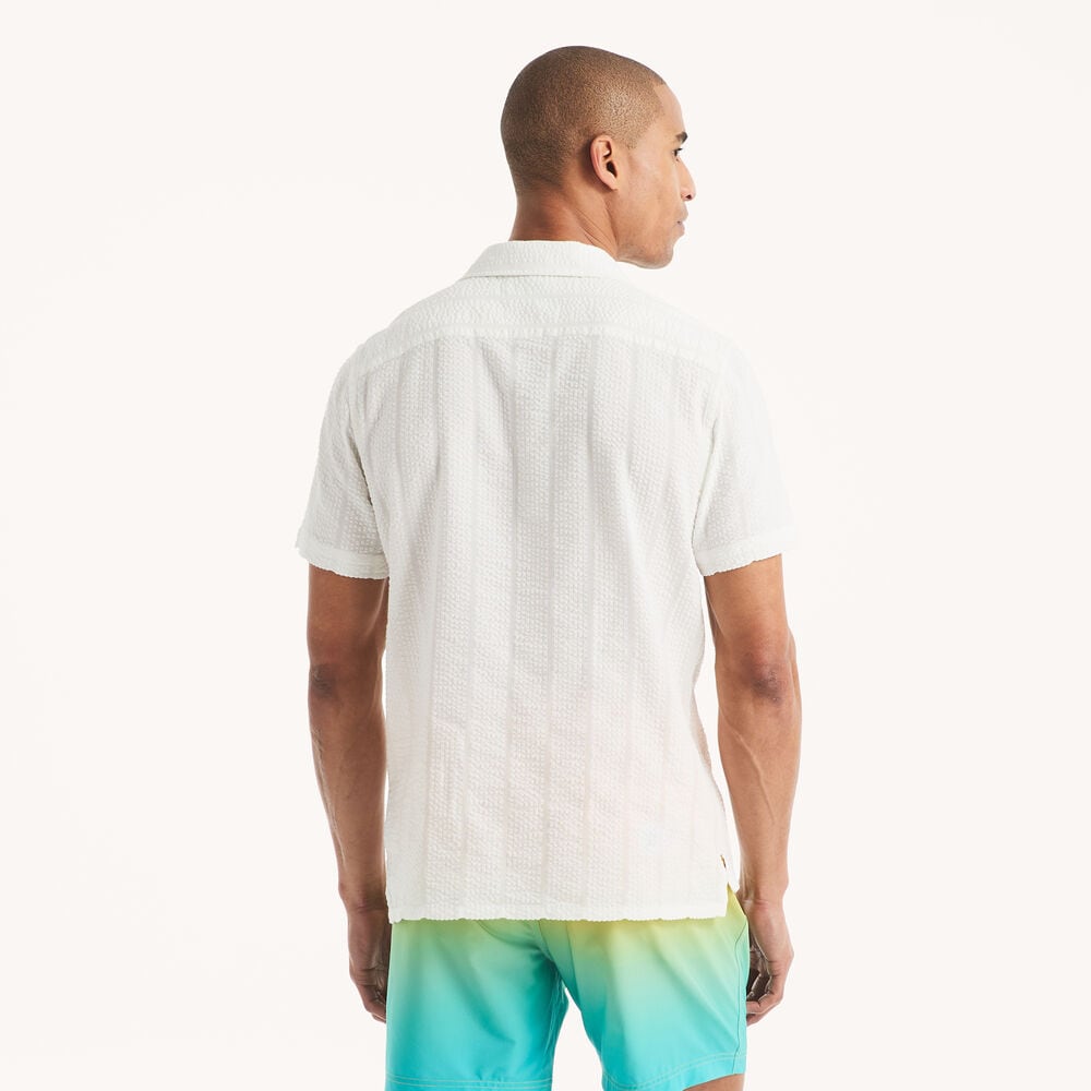 Nautica Men's Seersucker Camp Short-Sleeve Camp Shirt  Egret Size XL
