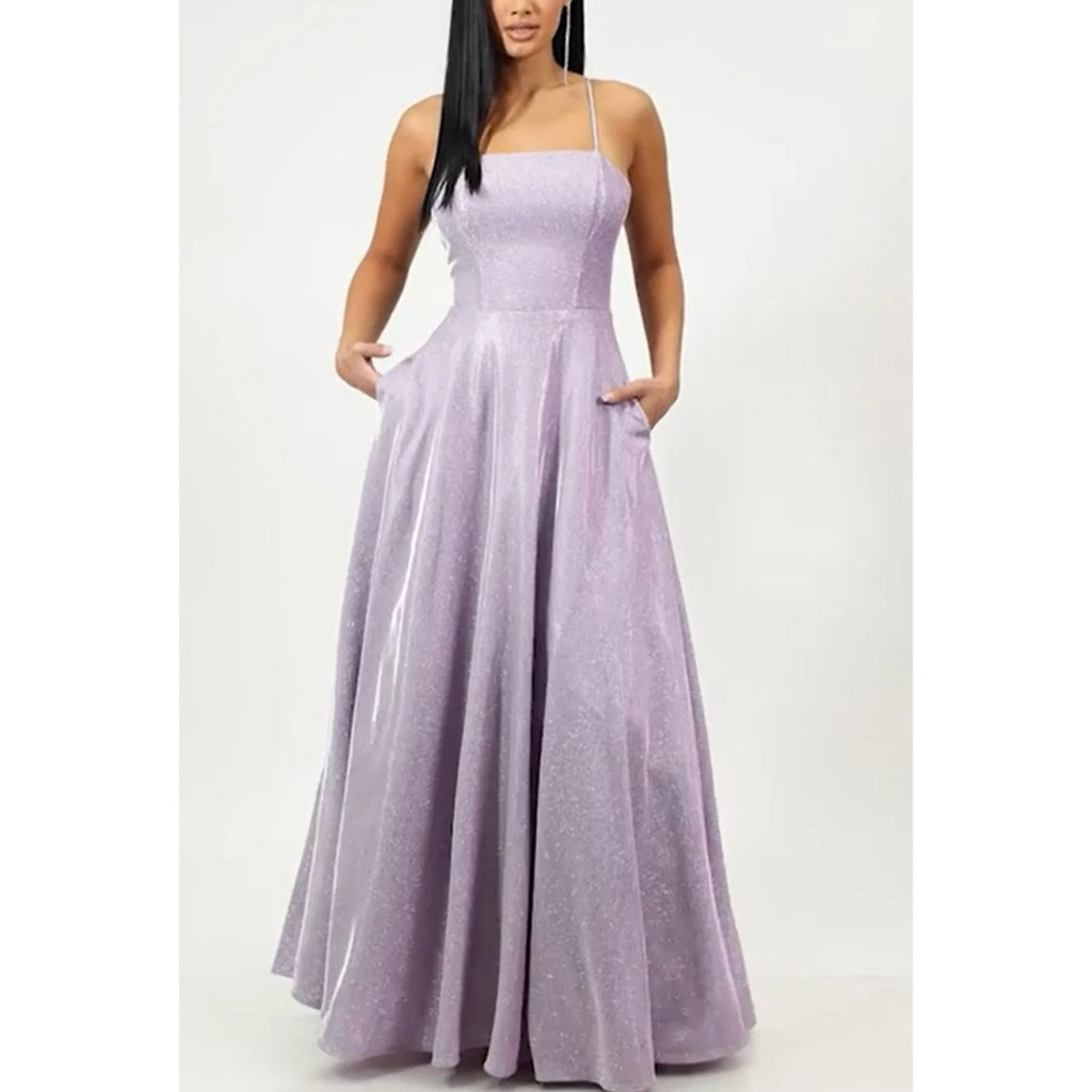 City Studios Juniors Sleeveless Glitter Lace-Back Evening Dress  Lavender Size 5/6