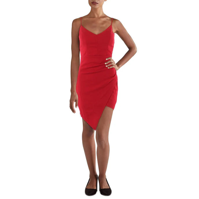 Emerald Sundae Juniors Ruched Asymmetric Bodycon Dress  Red Size XL