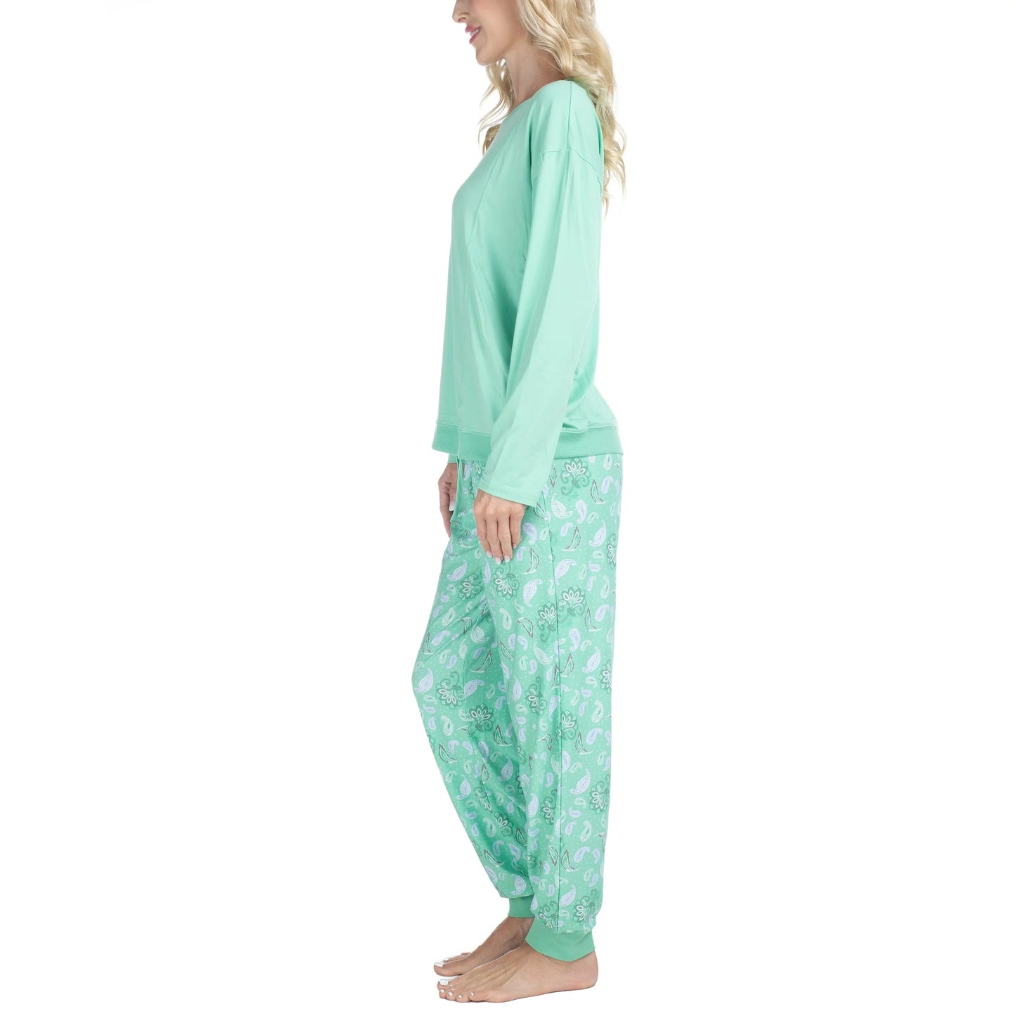MUK LUKS Women's 2-Pc. Lounge Loyalist Sweatshirt Jogger Set  Green Paisley Size M
