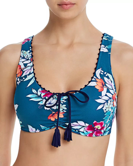 Tommy Bahama Reversible Off-The_Shoulder Tie Front Bikini Top  Color Caledon Sea Size L